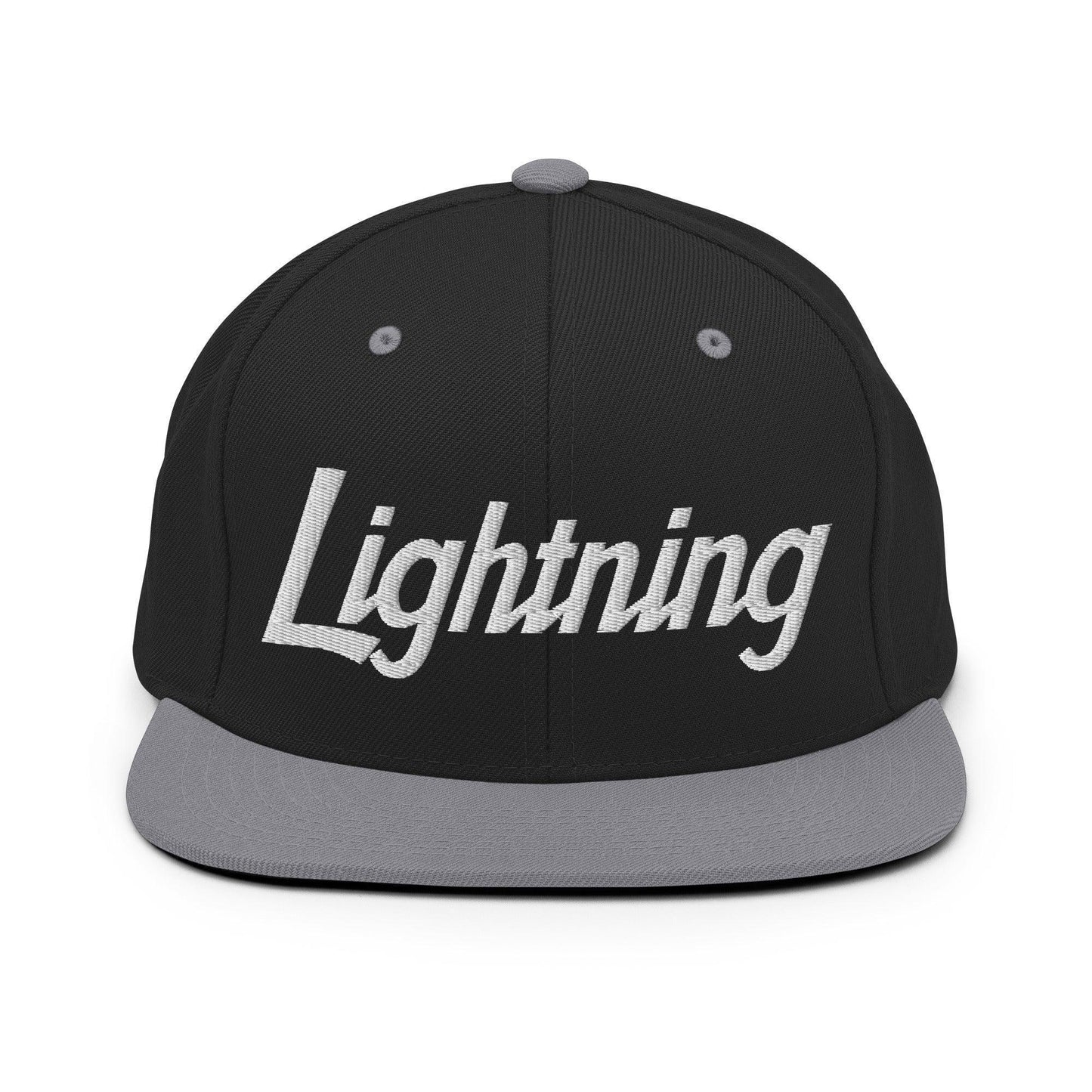 Lightning School Mascot Script Snapback Hat Black/ Silver