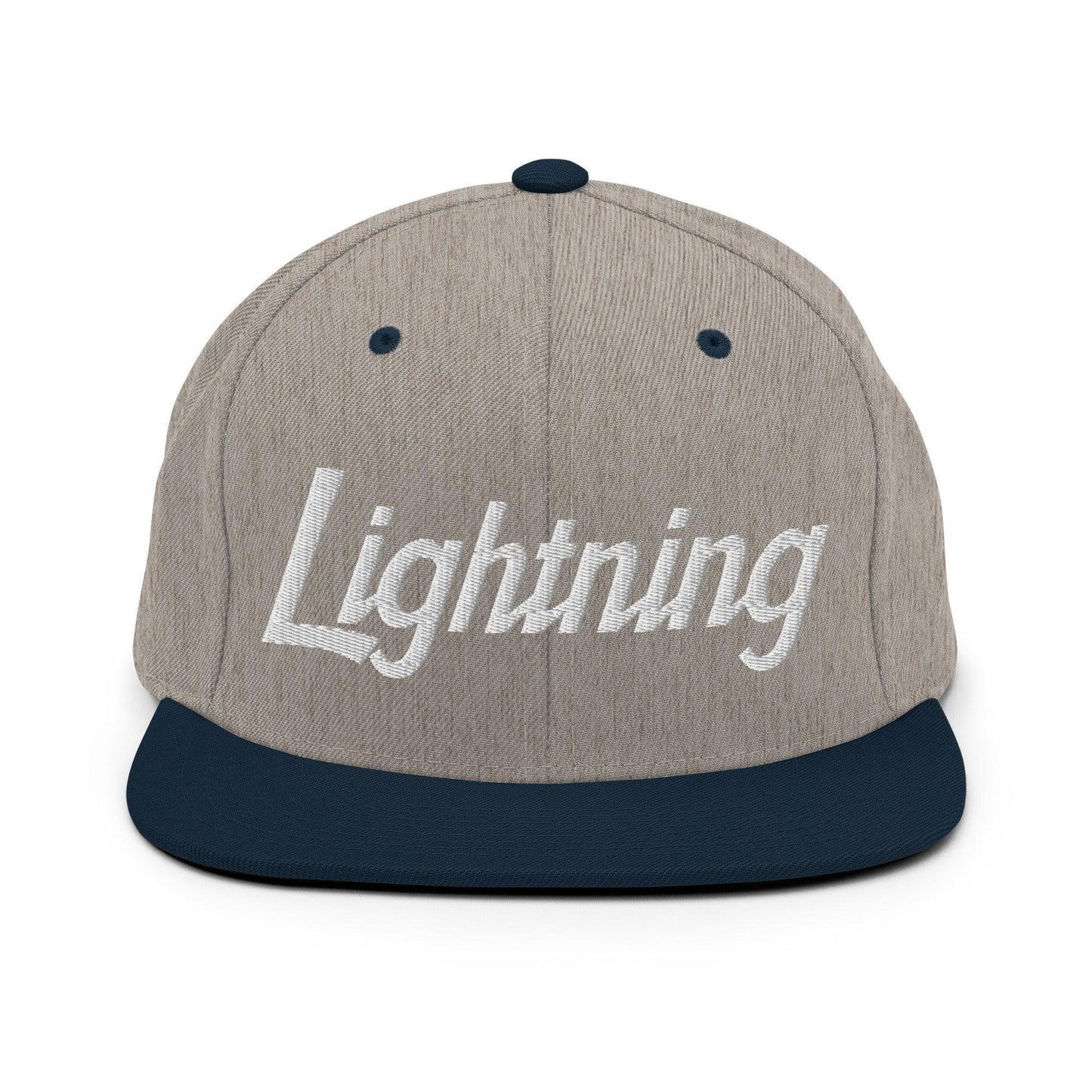Lightning School Mascot Script Snapback Hat Heather Grey/ Navy