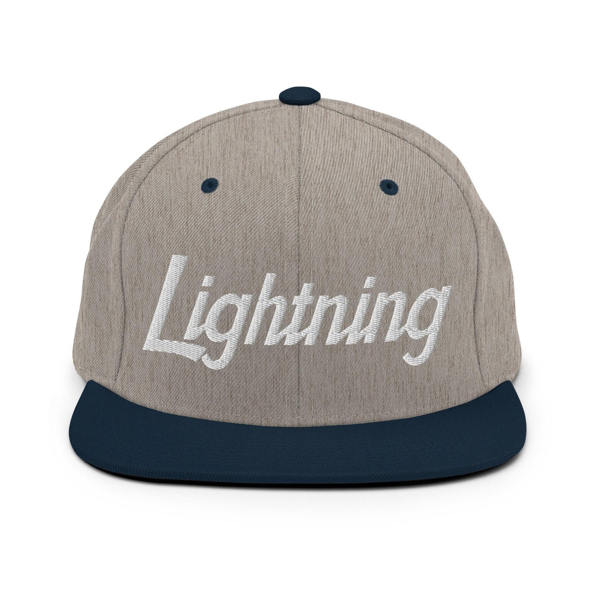 Lightning School Mascot Script Snapback Hat Heather Grey/ Navy