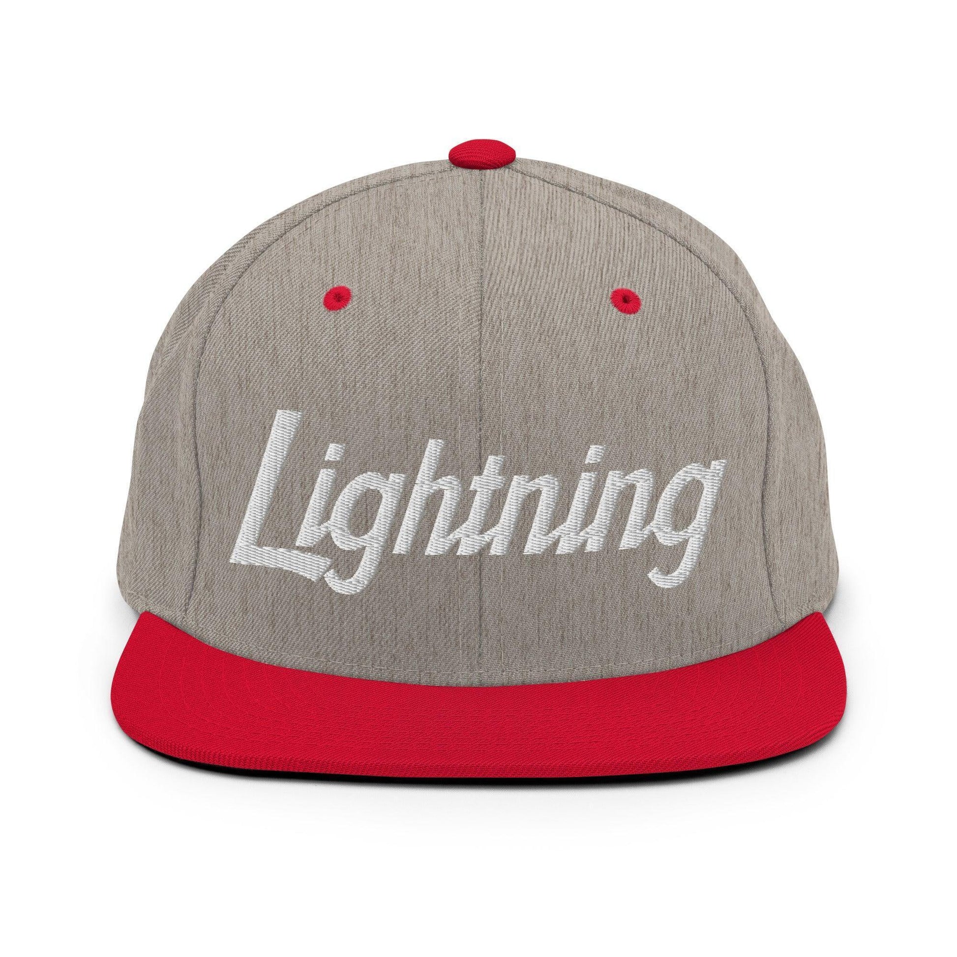 Lightning School Mascot Script Snapback Hat Heather Grey/ Red