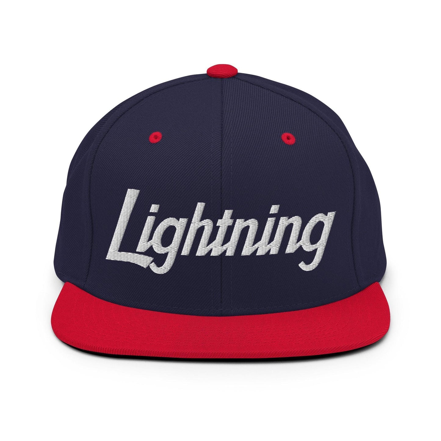 Lightning School Mascot Script Snapback Hat Navy/ Red
