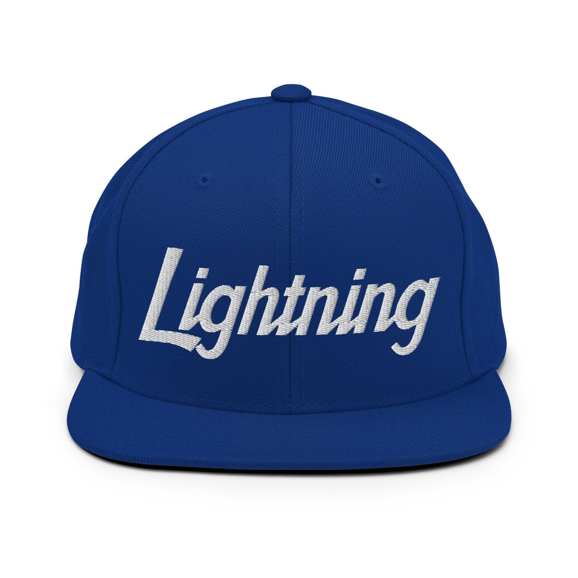 Lightning School Mascot Script Snapback Hat Royal Blue