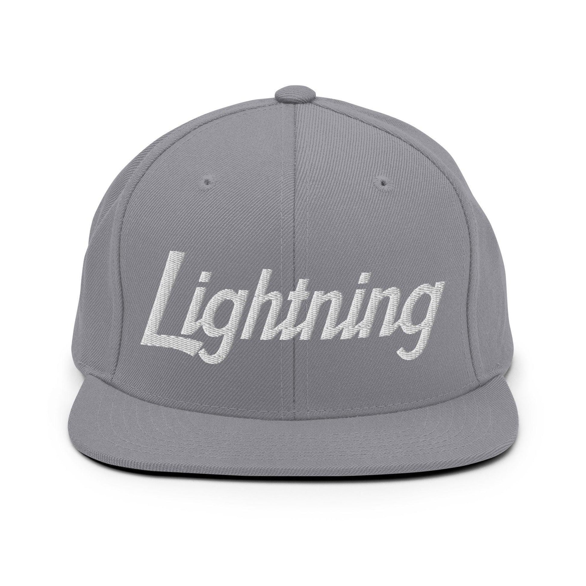 Lightning School Mascot Script Snapback Hat Silver