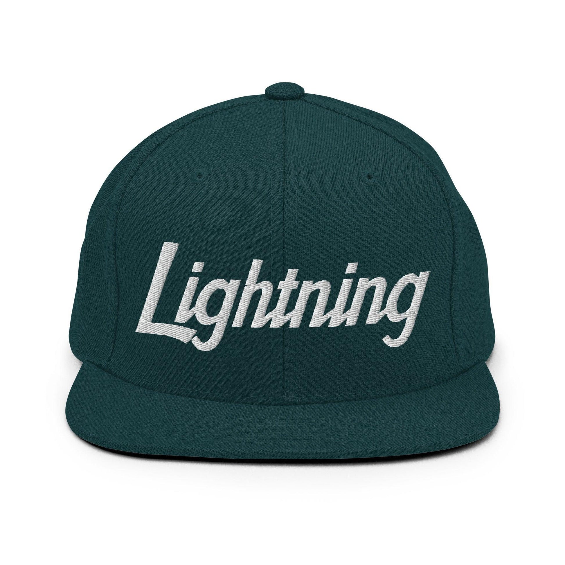 Lightning School Mascot Script Snapback Hat Spruce
