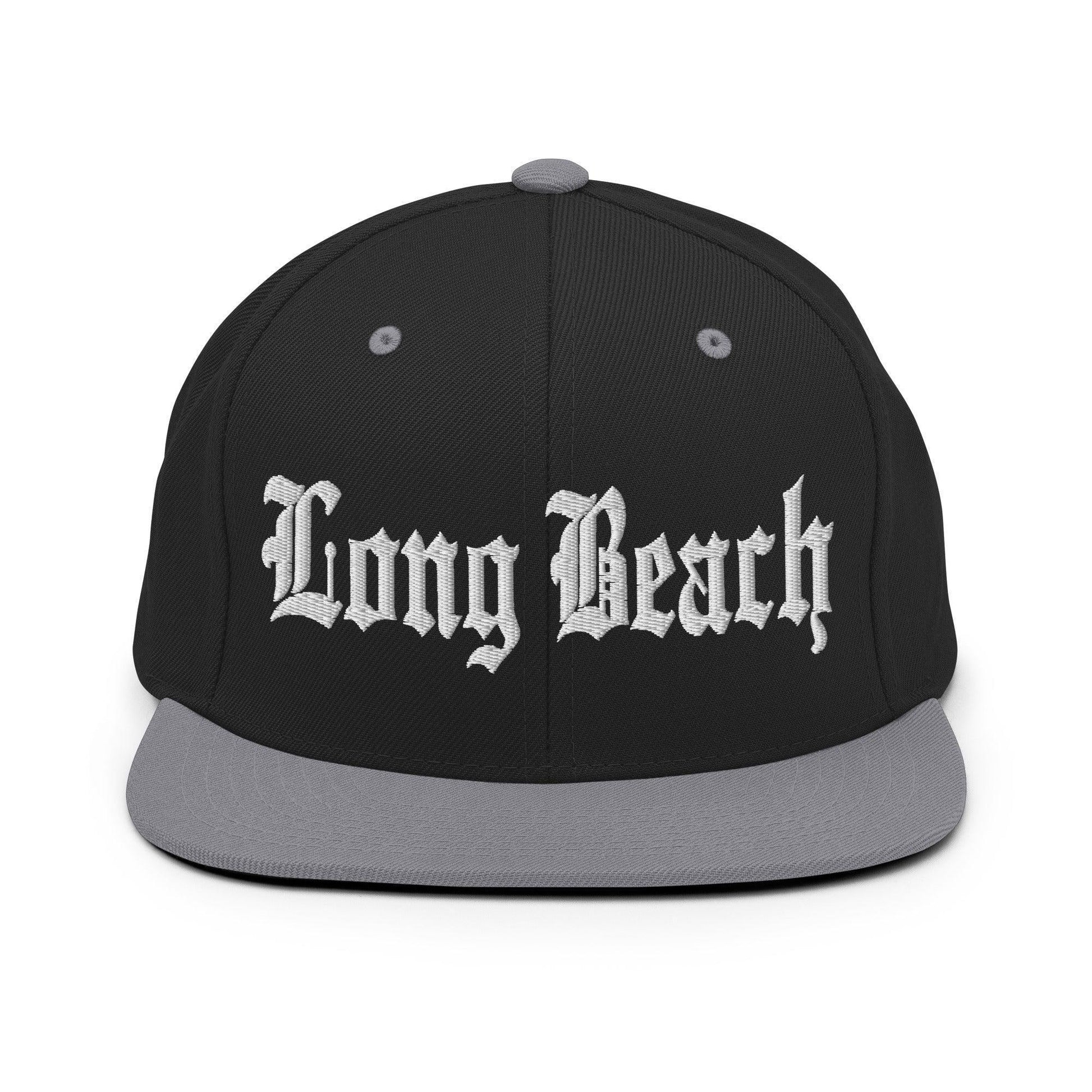 Long Beach Old English Snapback Hat Black/ Silver