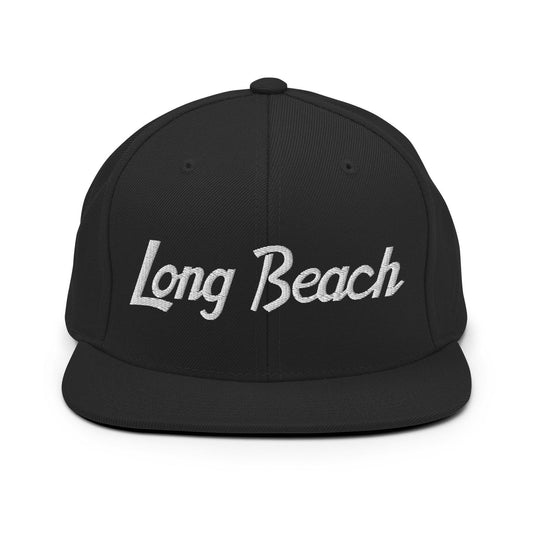 Long Beach Script Snapback Hat Black
