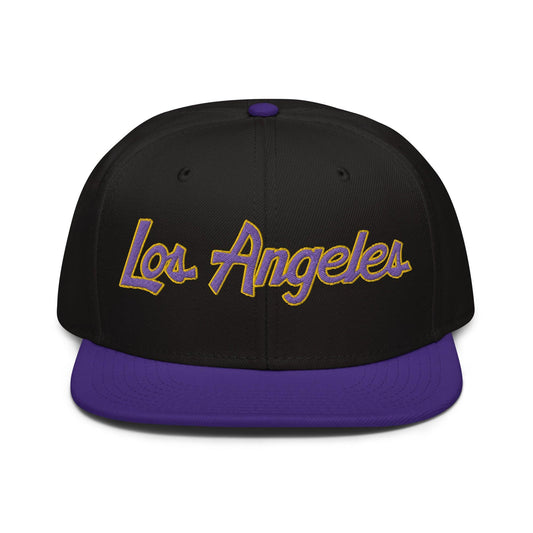 Los Angeles Basketball Script Snapback Hat Purple / Black / Black