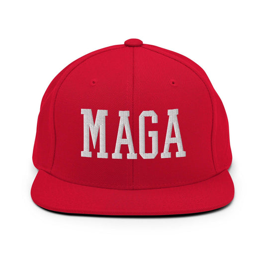 MAGA Block Flat Bill Brim Snapback Hat Red