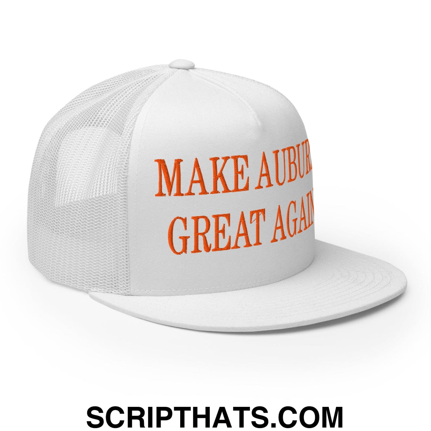 Make Auburn Great Again Embroidered Flat Bill Brim Trucker Hat White