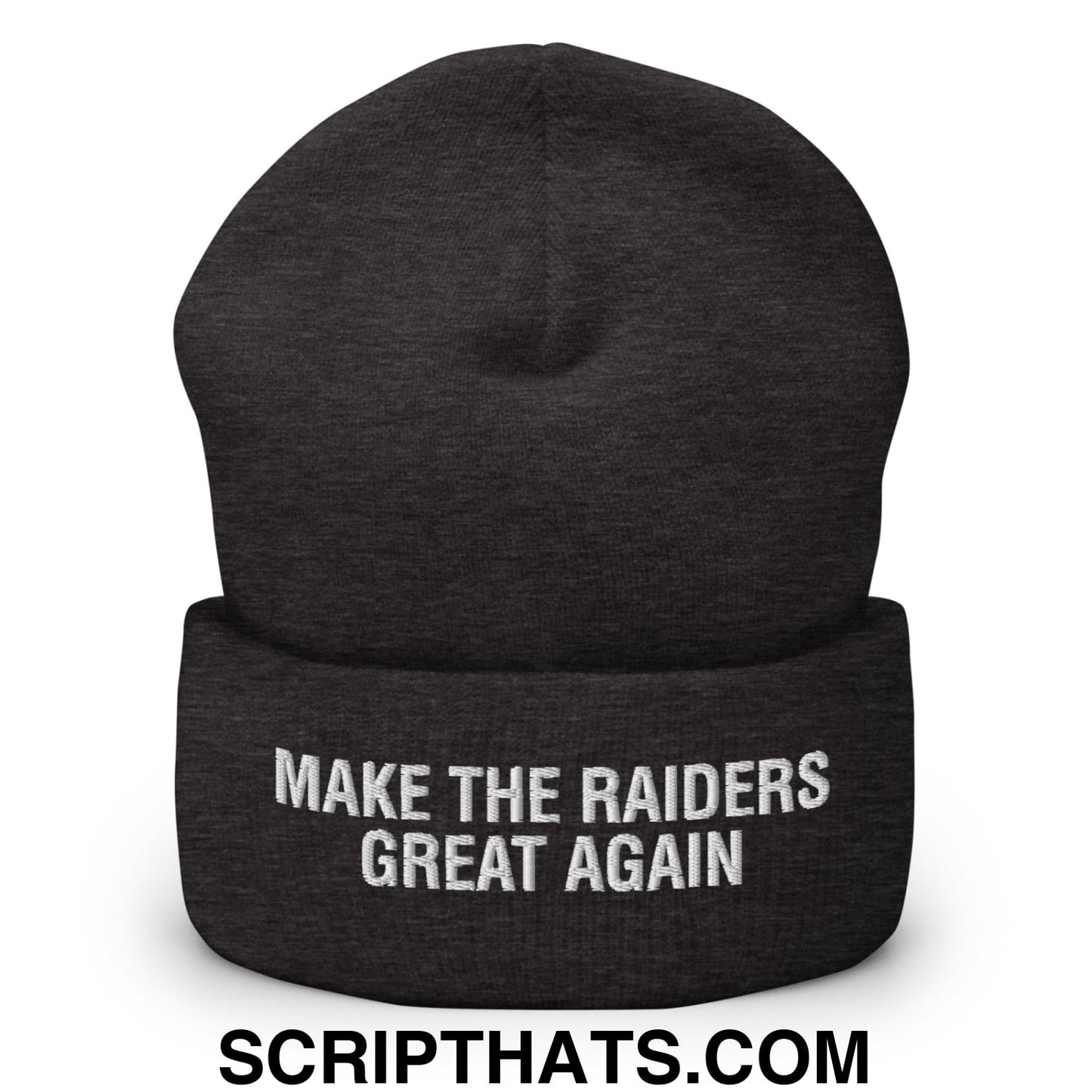 Make The Raiders Great Again 2026 Draft Day Embroidered Knit Cuffed Beanie Dark Grey