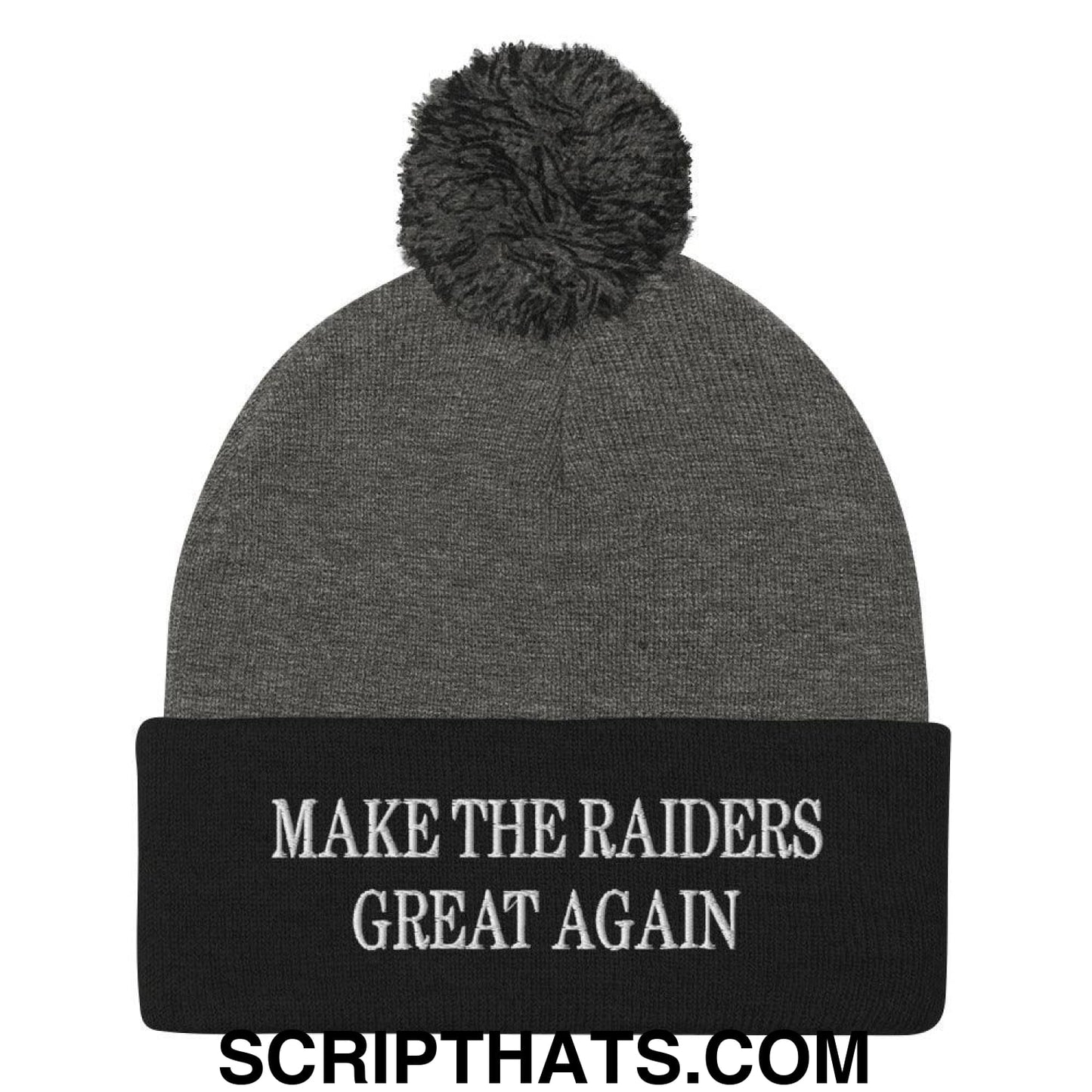 Make The Raiders Great Again Knit Pom Pom Beanie Dark Heather Grey Black