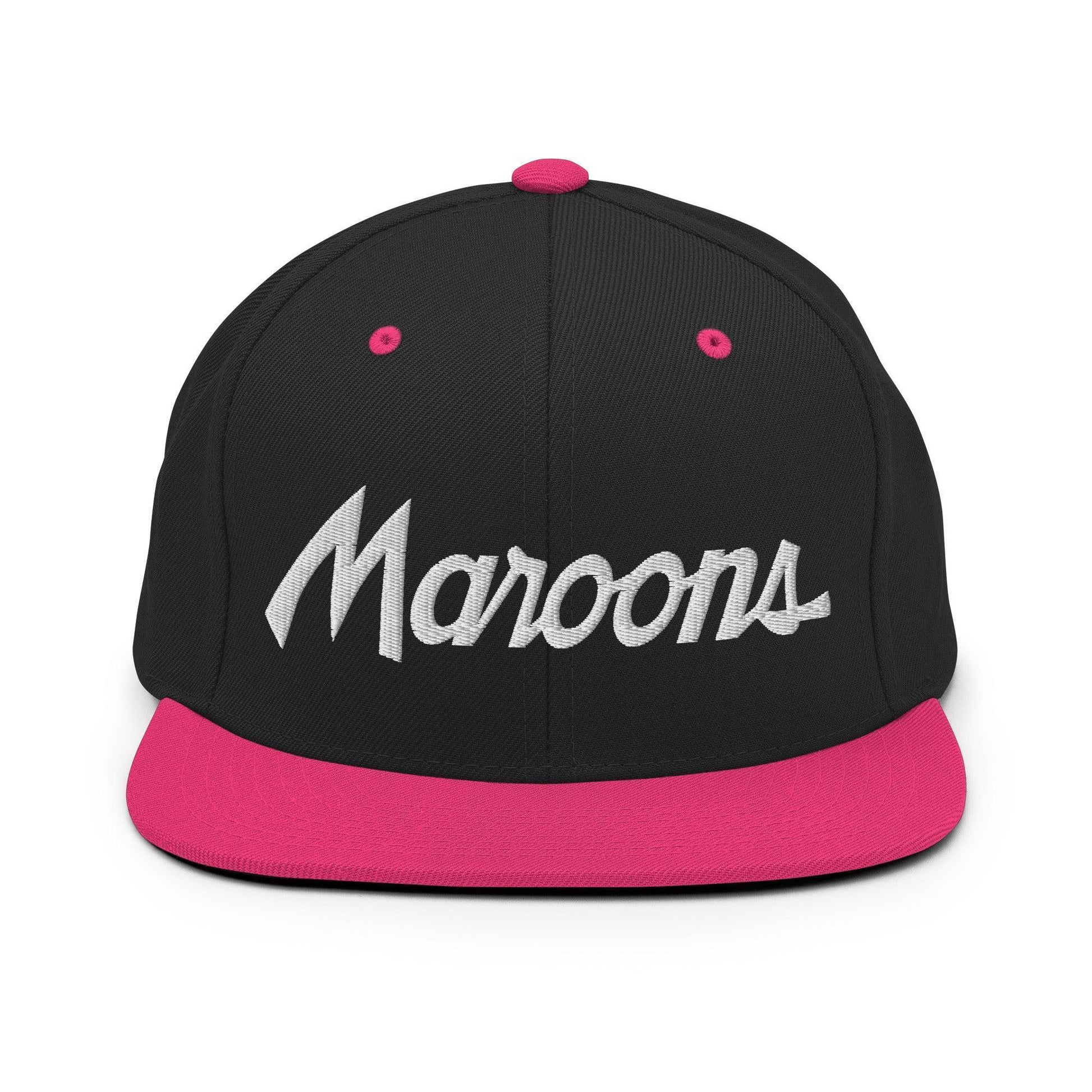 Maroons School Mascot Script Snapback Hat Black/ Neon Pink