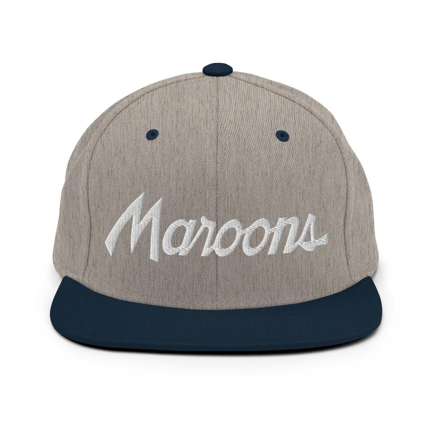 Maroons School Mascot Script Snapback Hat Heather Grey/ Navy