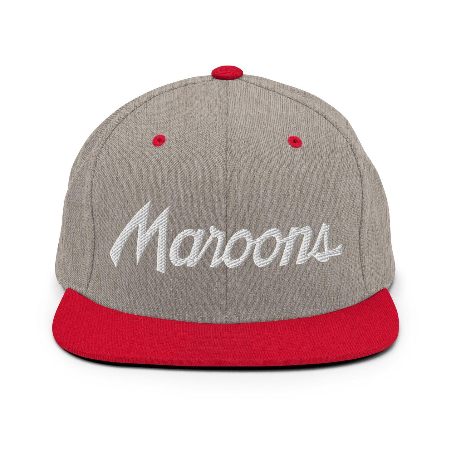 Maroons School Mascot Script Snapback Hat Heather Grey/ Red