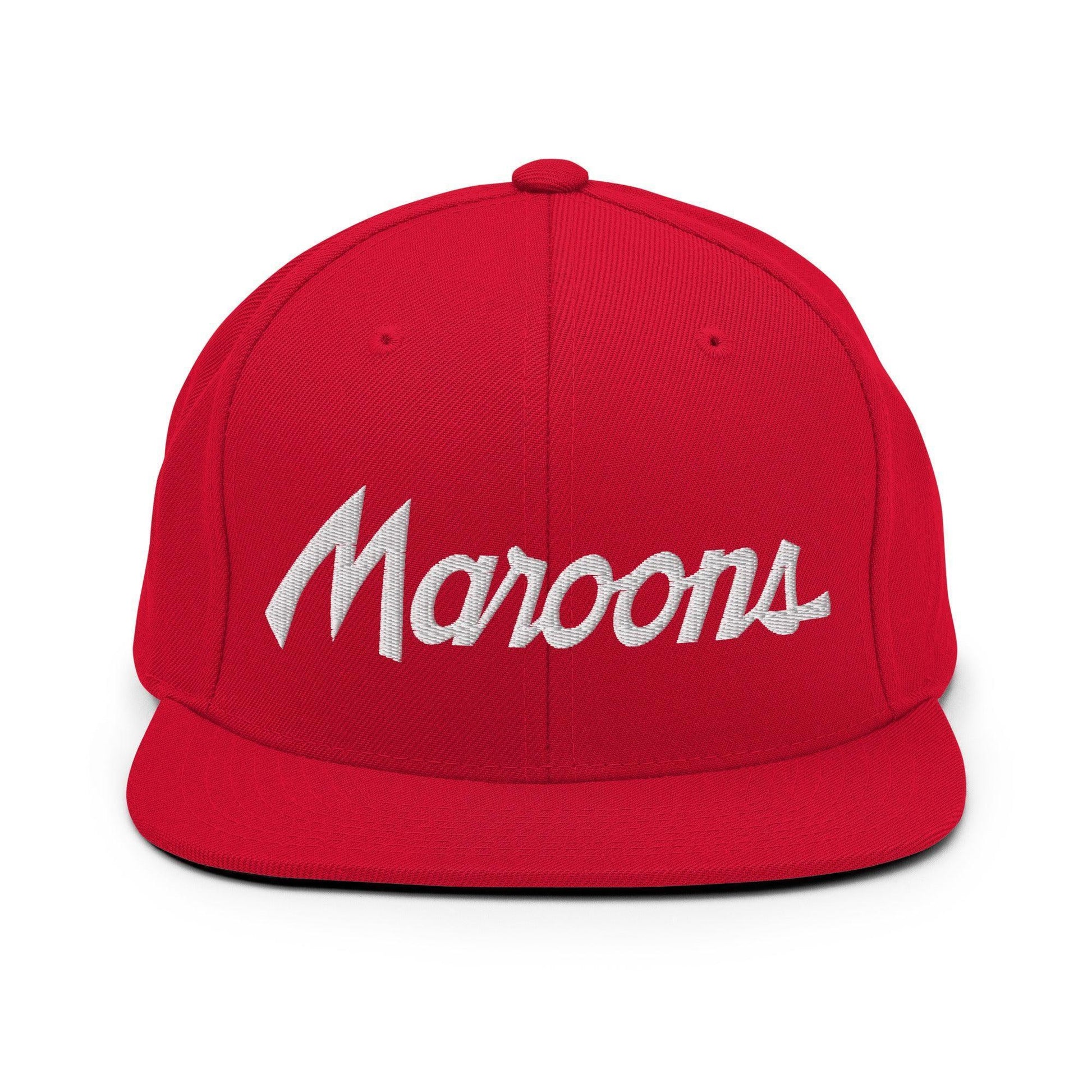 Maroons School Mascot Script Snapback Hat Red