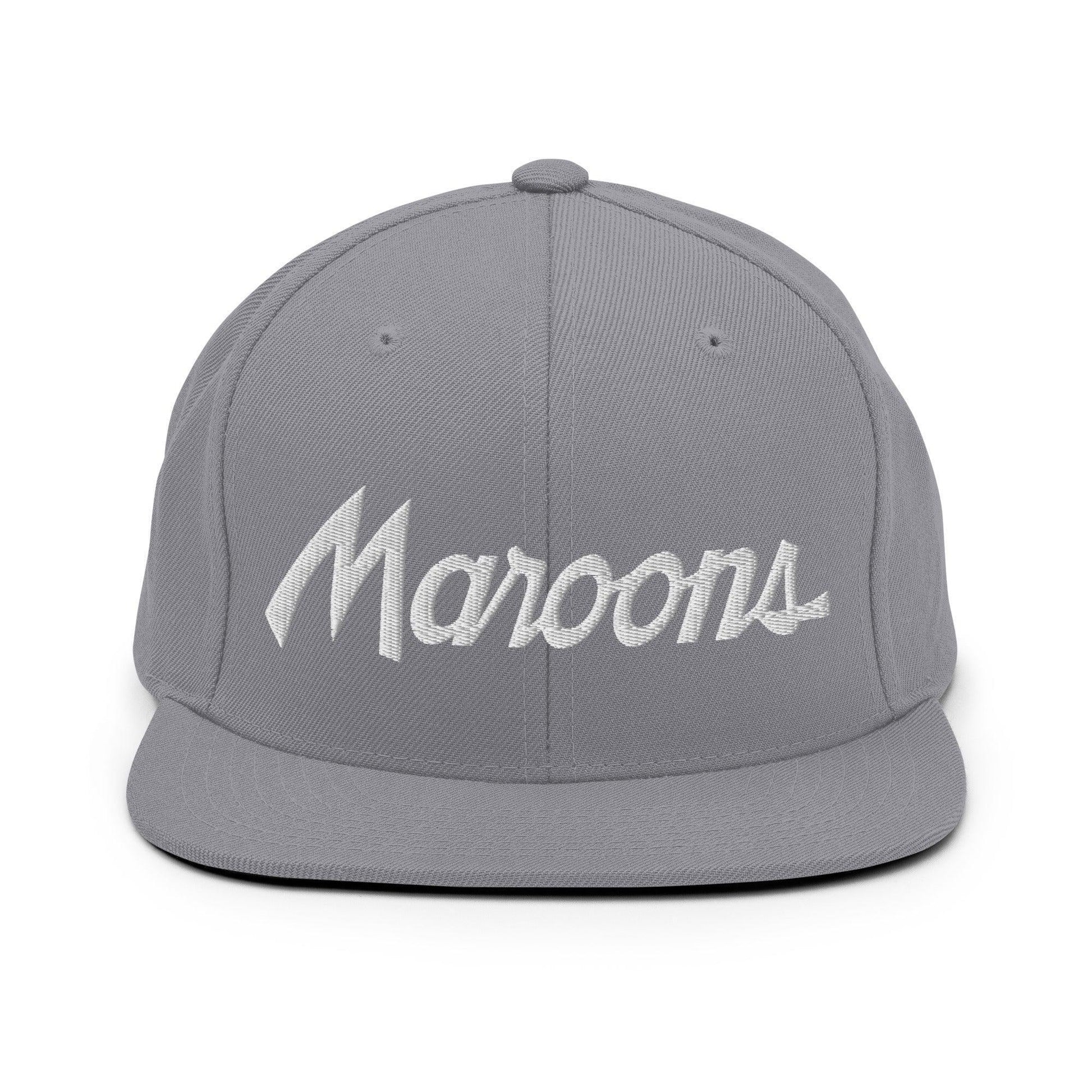 Maroons School Mascot Script Snapback Hat Silver