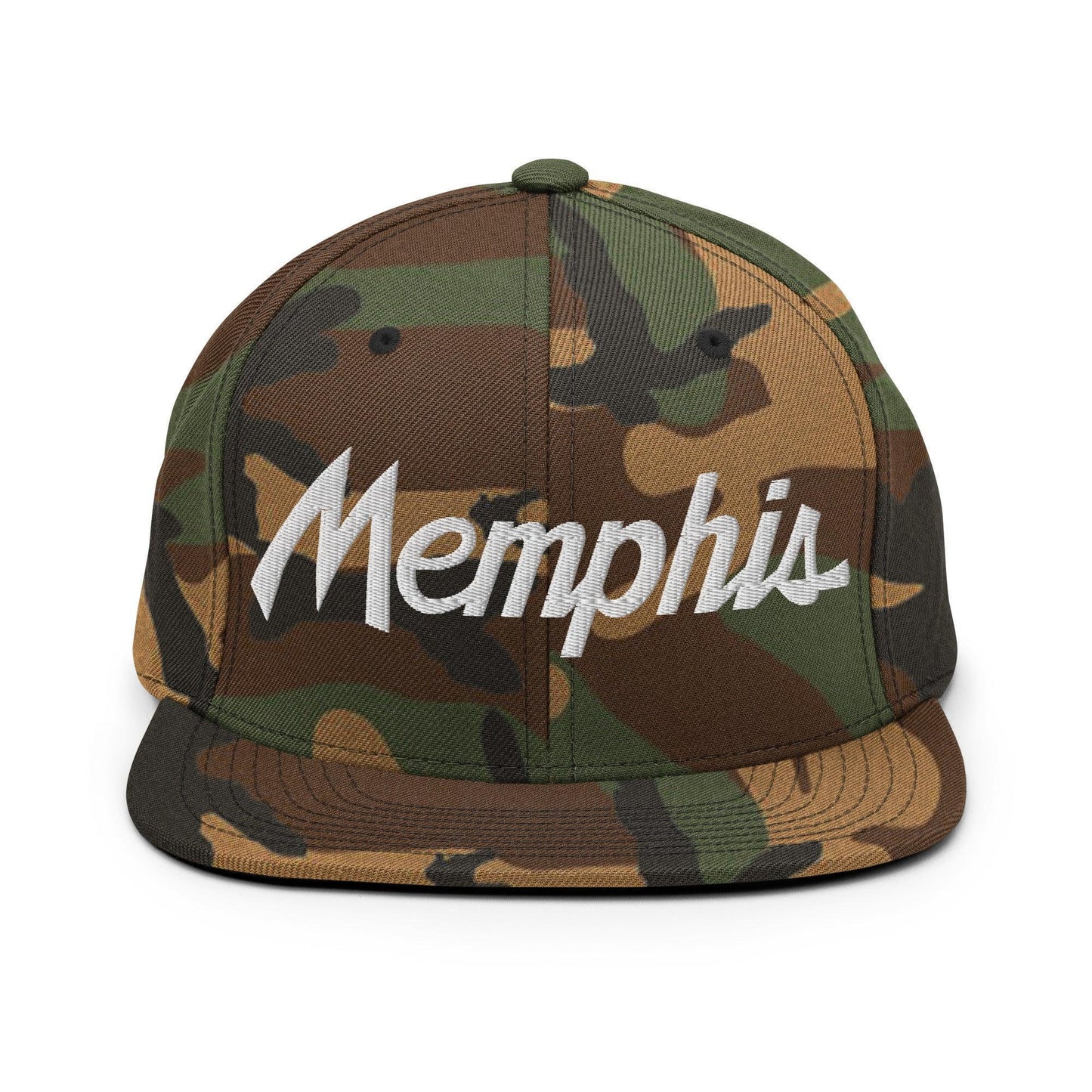 Memphis Script Snapback Hat Green Camo