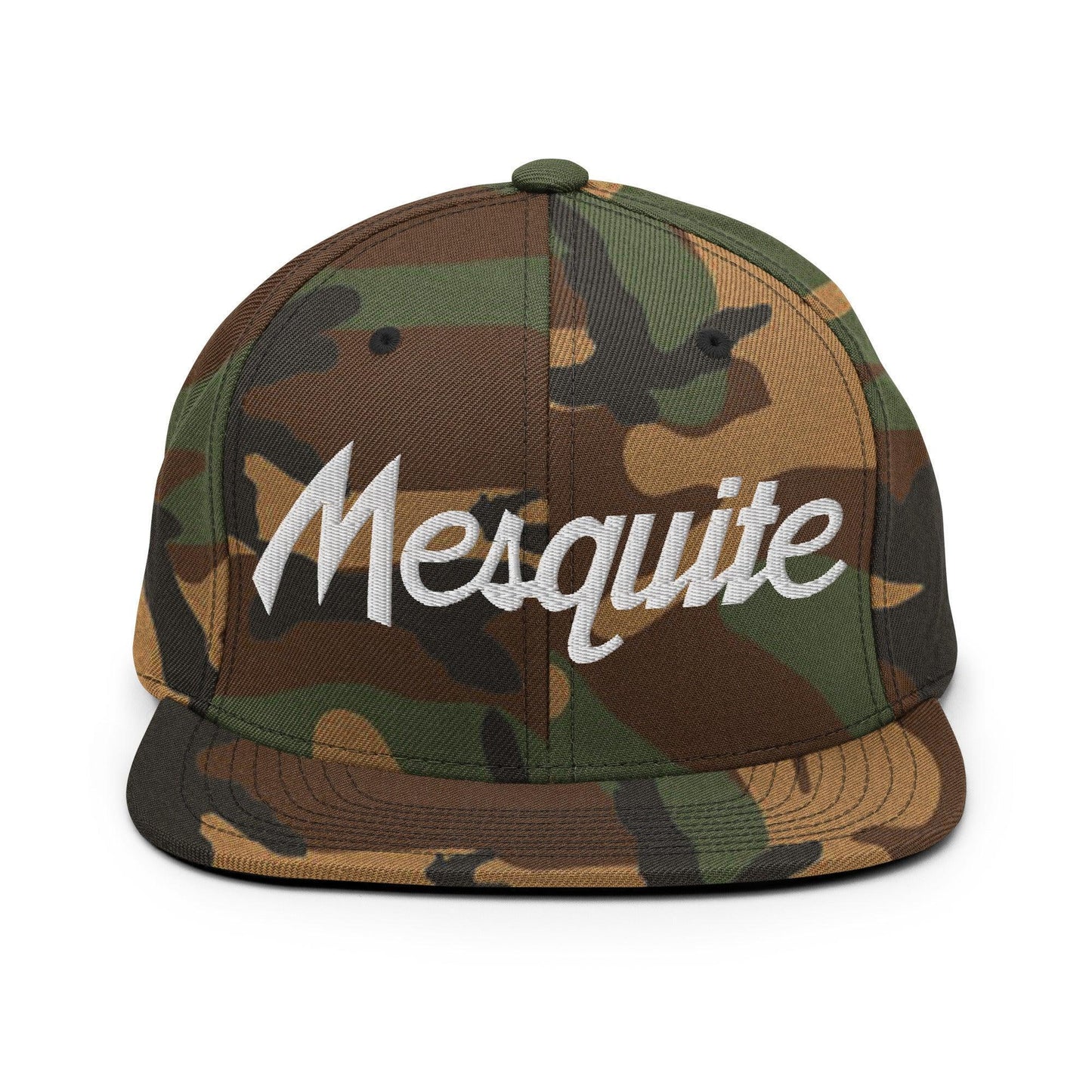Mesquite Script Snapback Hat Green Camo