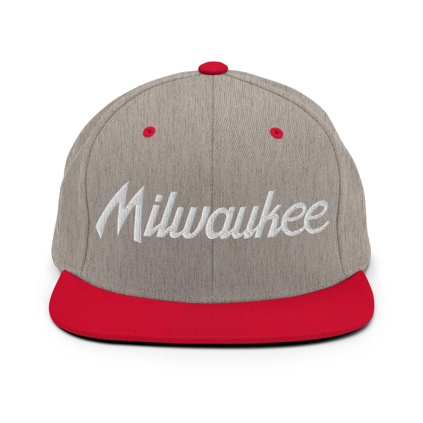 Milwaukee Script Snapback Hat Heather Grey/ Red