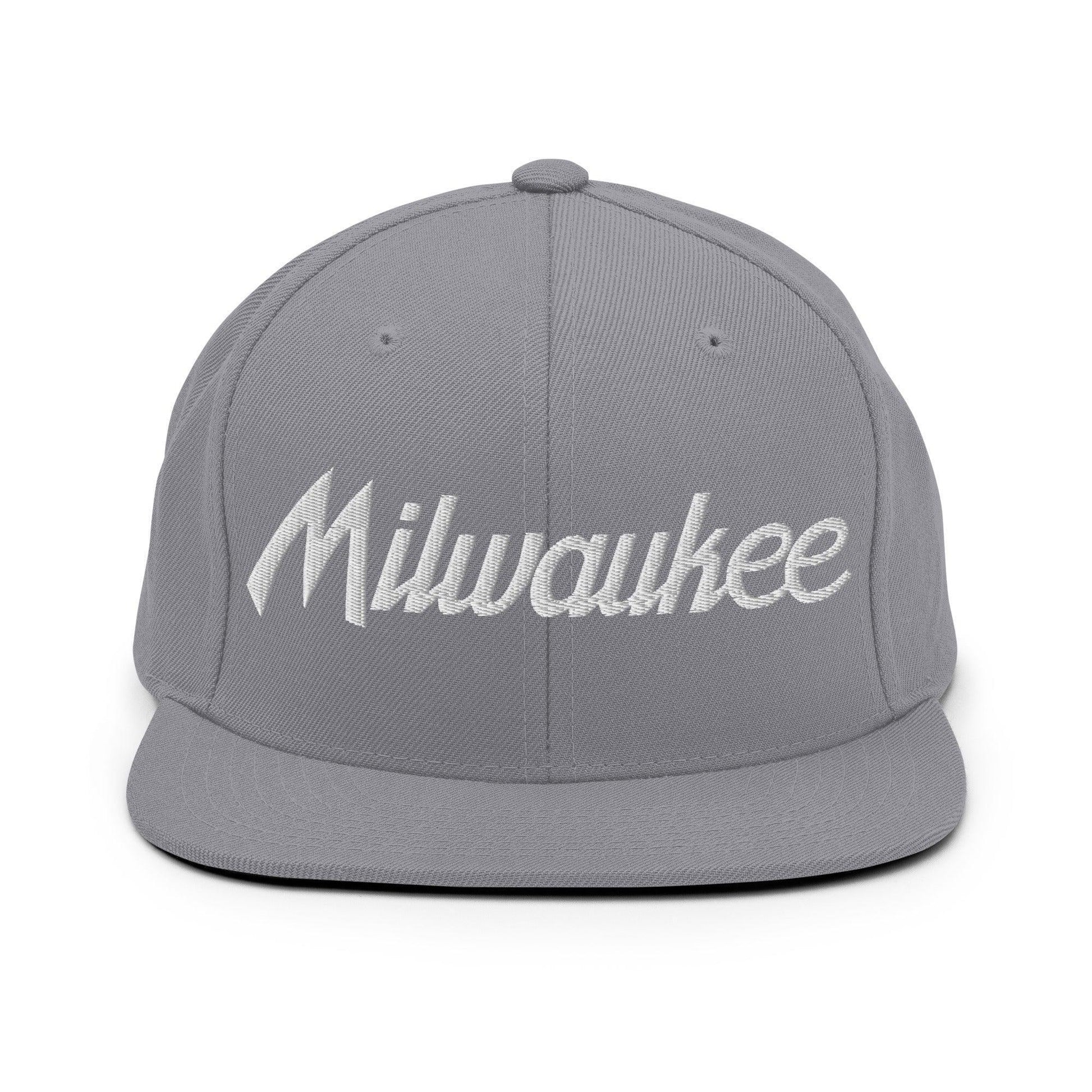 Milwaukee Script Snapback Hat Silver