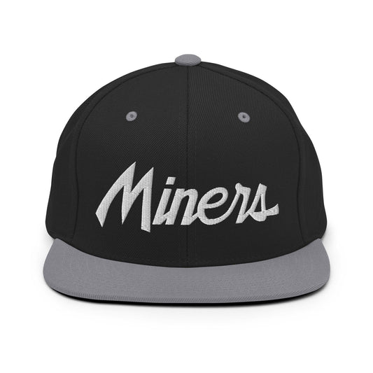 Miners School Mascot Script Snapback Hat Black/ Silver