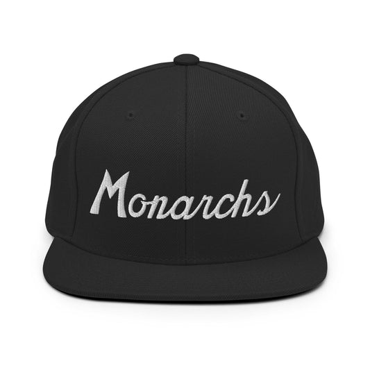 Monarchs School Mascot Script Snapback Hat Black