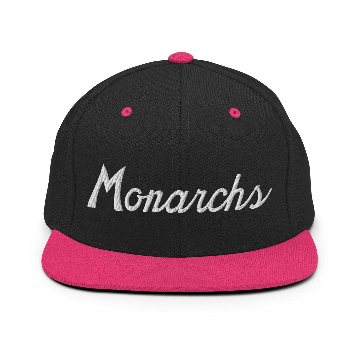 Monarchs School Mascot Script Snapback Hat Black/ Neon Pink