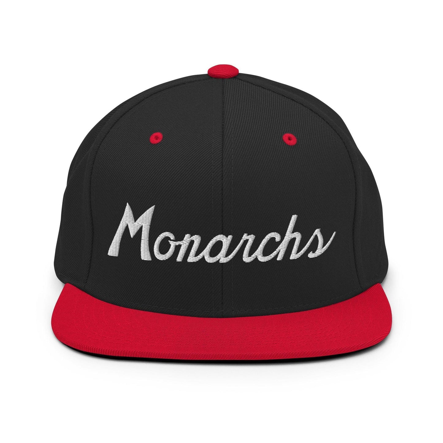 Monarchs School Mascot Script Snapback Hat Black/ Red