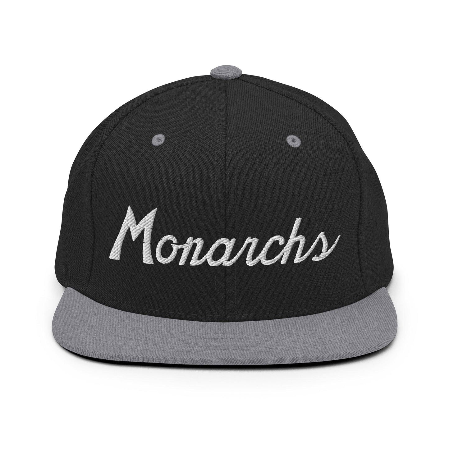 Monarchs School Mascot Script Snapback Hat Black/ Silver