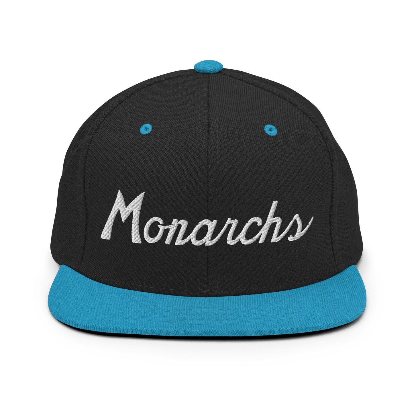 Monarchs School Mascot Script Snapback Hat Black/ Teal
