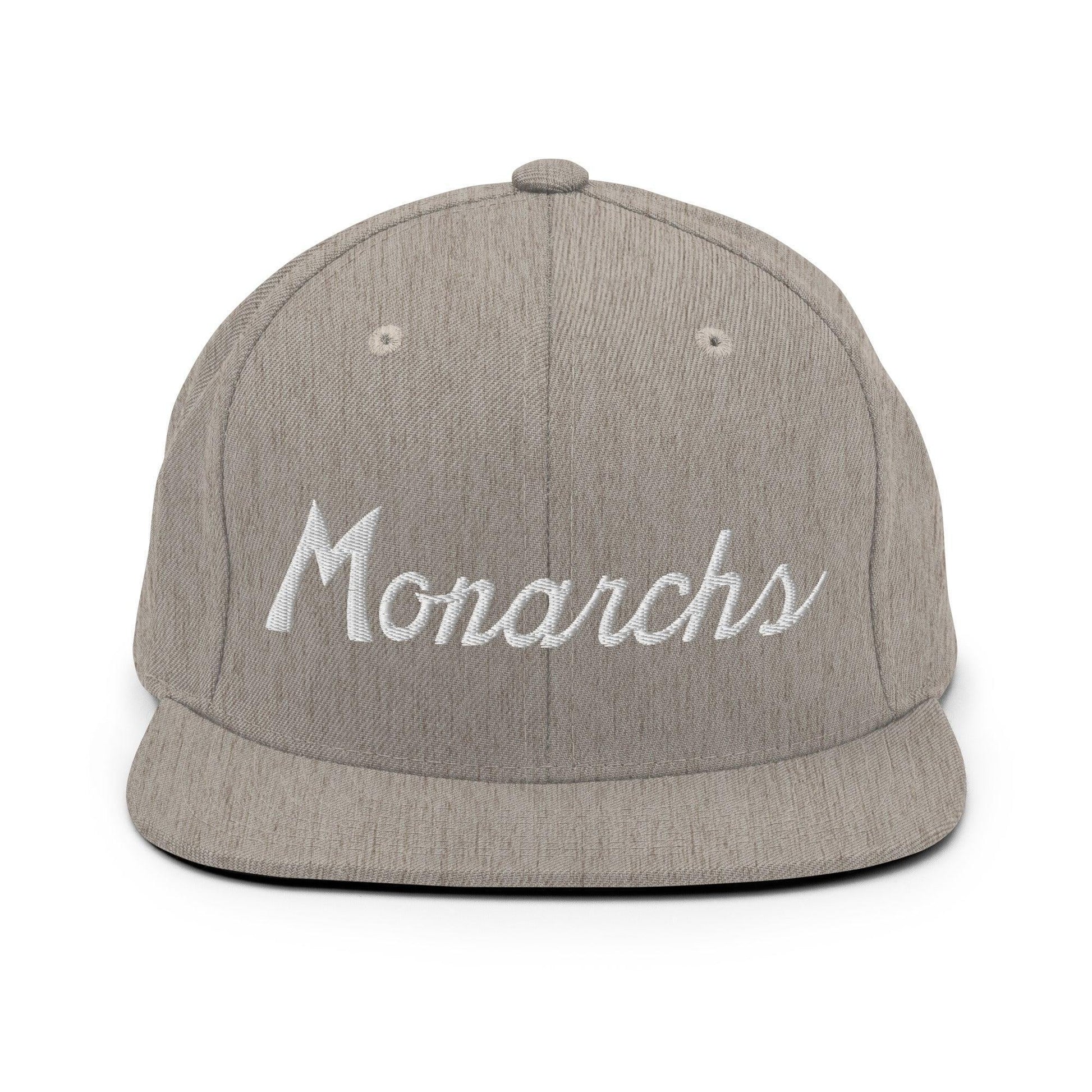 Monarchs School Mascot Script Snapback Hat Heather Grey