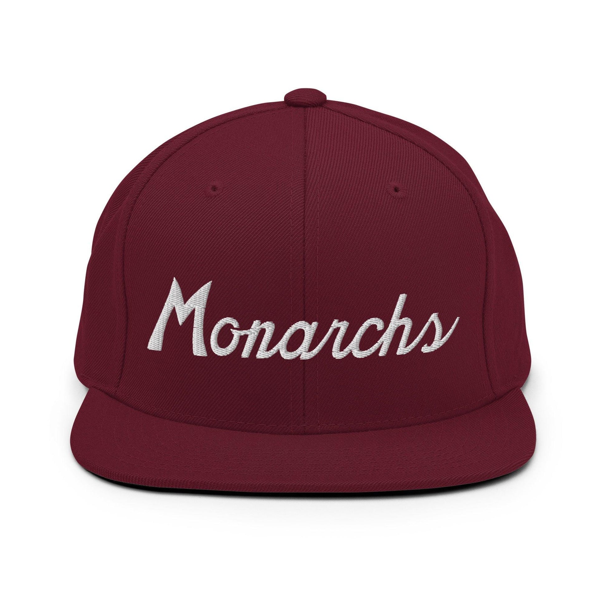 Monarchs School Mascot Script Snapback Hat Maroon