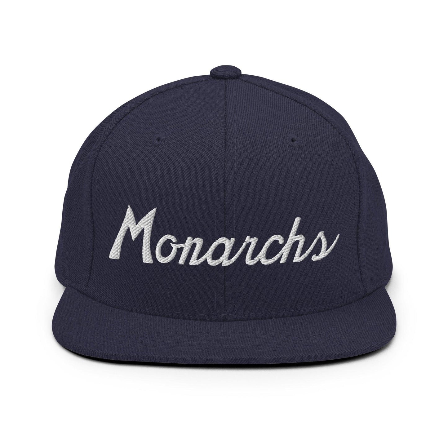 Monarchs School Mascot Script Snapback Hat Navy