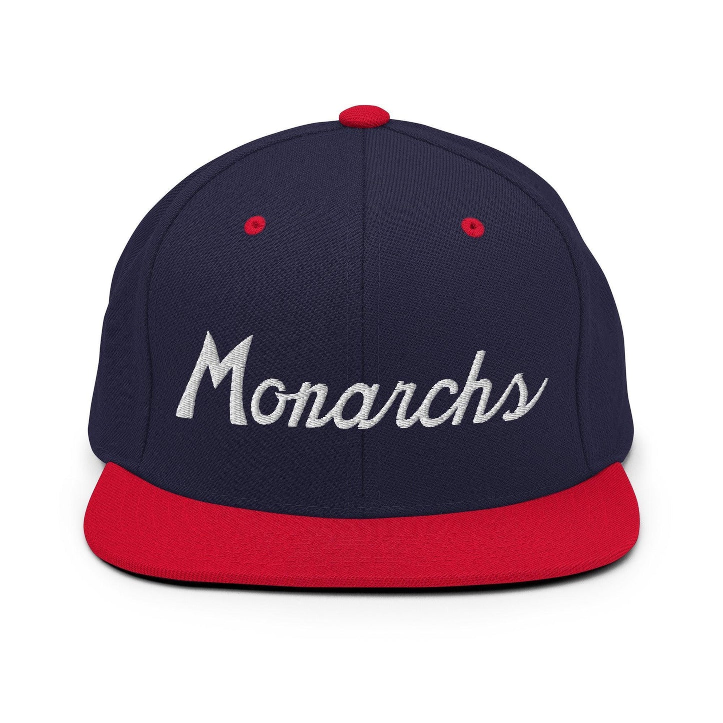 Monarchs School Mascot Script Snapback Hat Navy/ Red