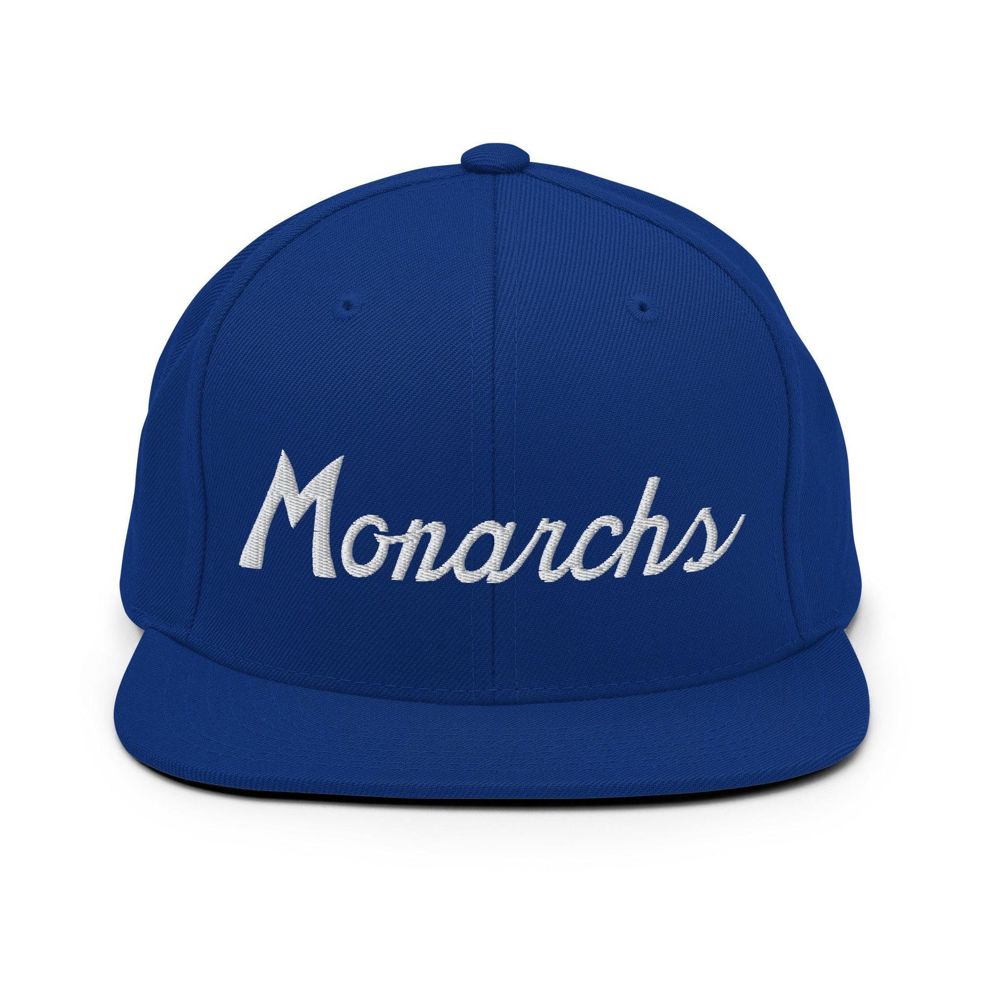 Monarchs School Mascot Script Snapback Hat Royal Blue