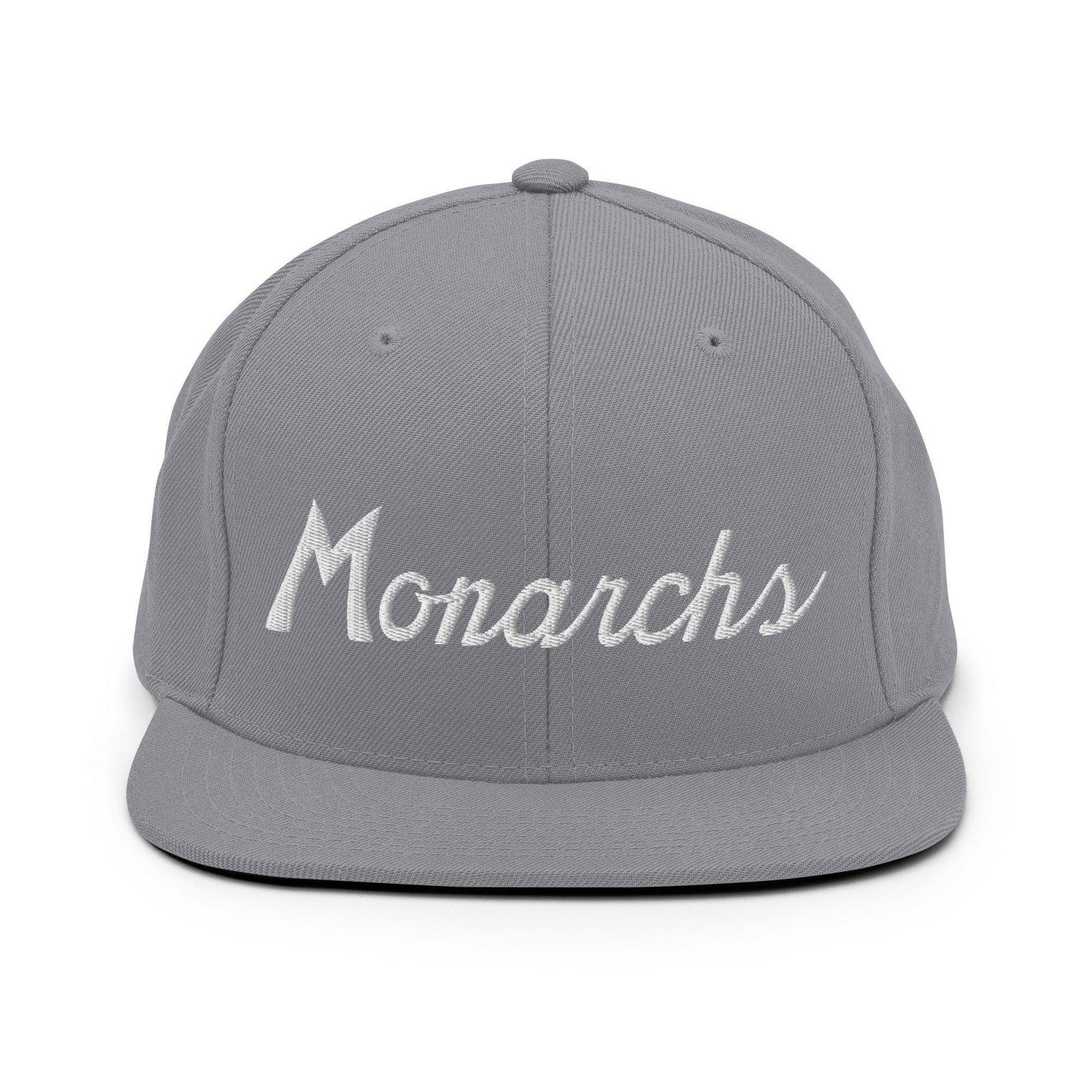 Monarchs School Mascot Script Snapback Hat Silver