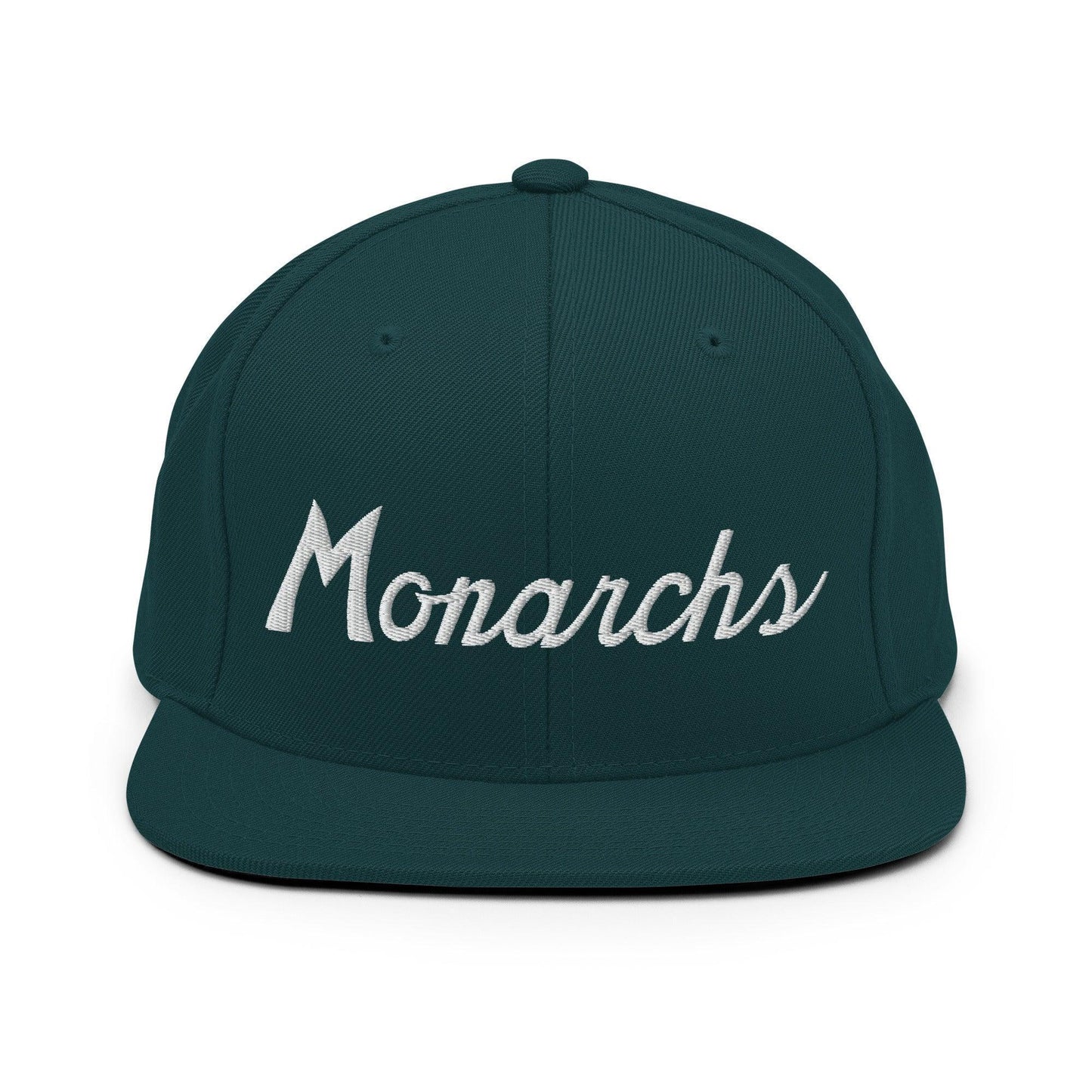 Monarchs School Mascot Script Snapback Hat Spruce