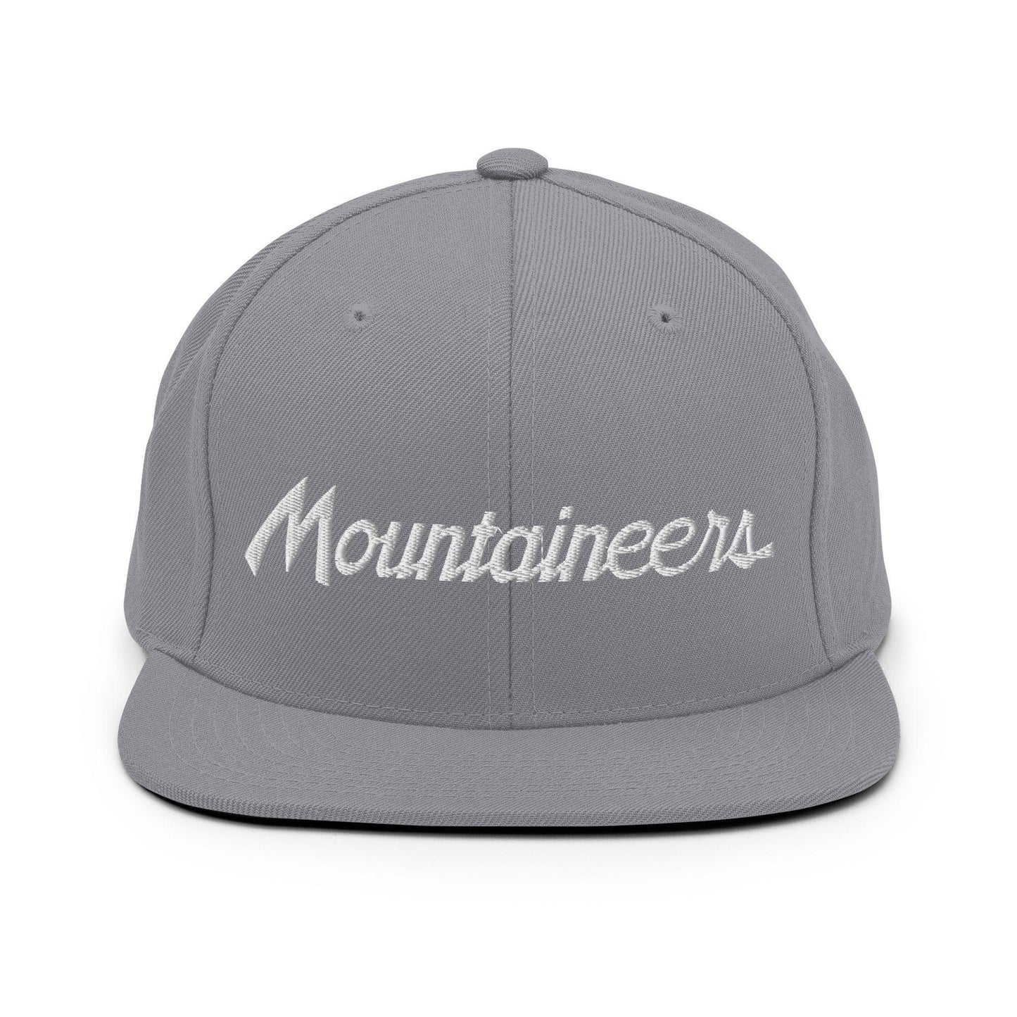 Mountaineers School Mascot Script Snapback Hat Silver