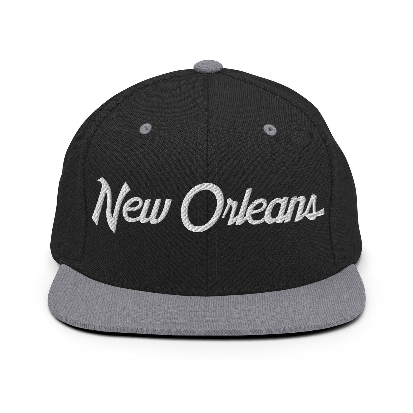 New Orleans Script Snapback Hat Black/ Silver