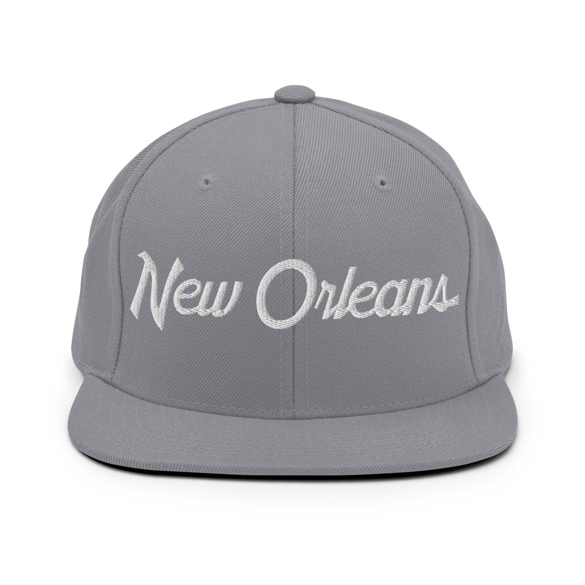 New Orleans Script Snapback Hat Silver