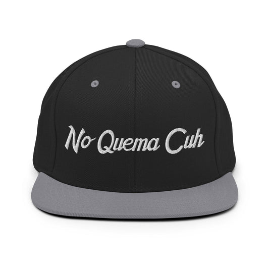 No Quema Cuh Script Snapback Hat Black/ Silver