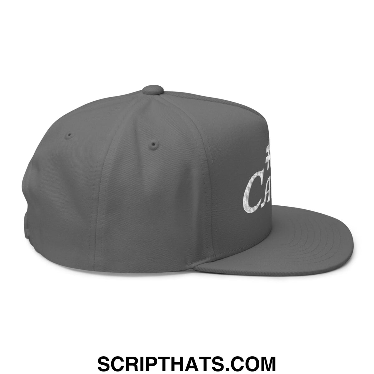 Gray number 1 caddie flat brim 5 panel golf snapback hat with white embroidered lettering on the side