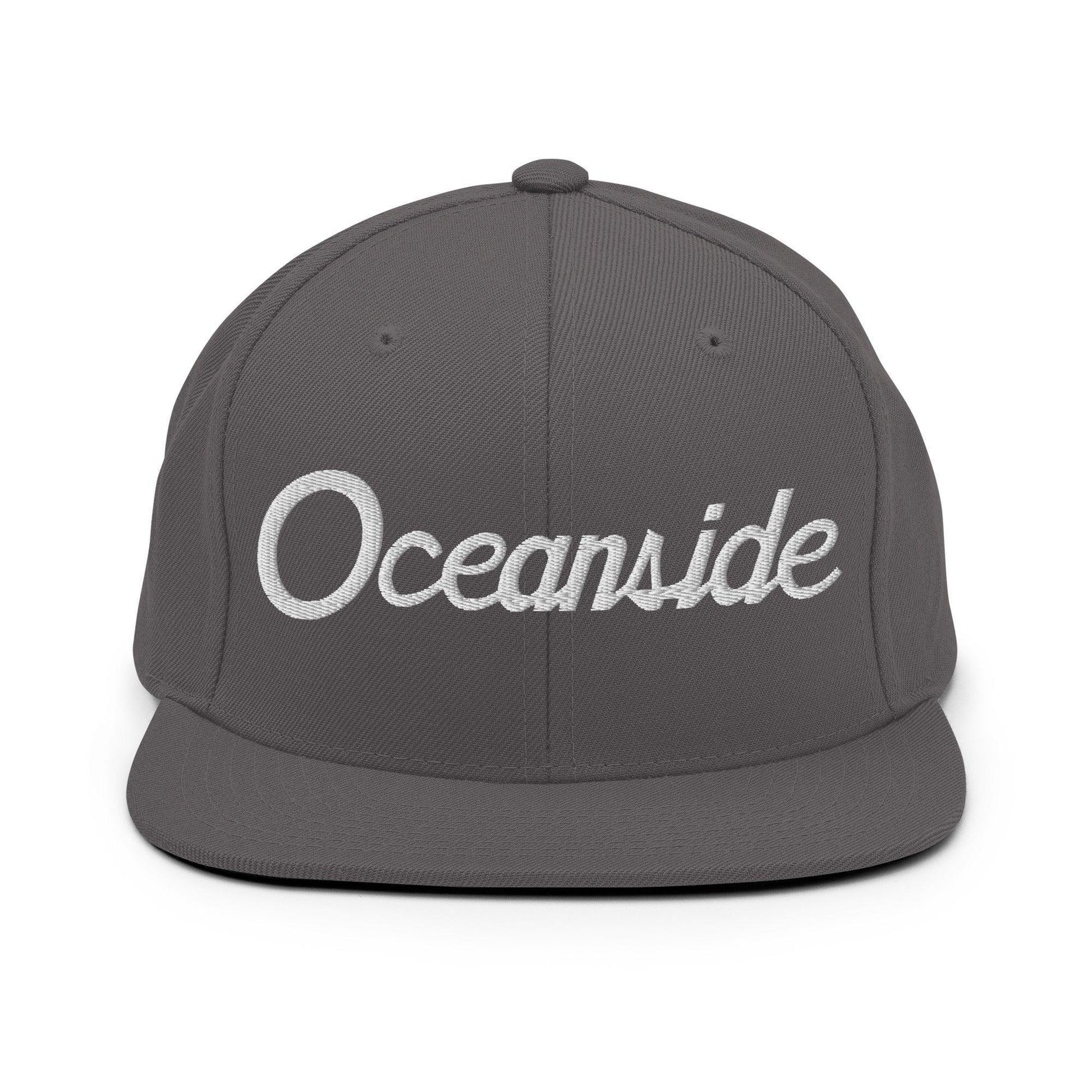 Oceanside Script Snapback Hat Dark Grey