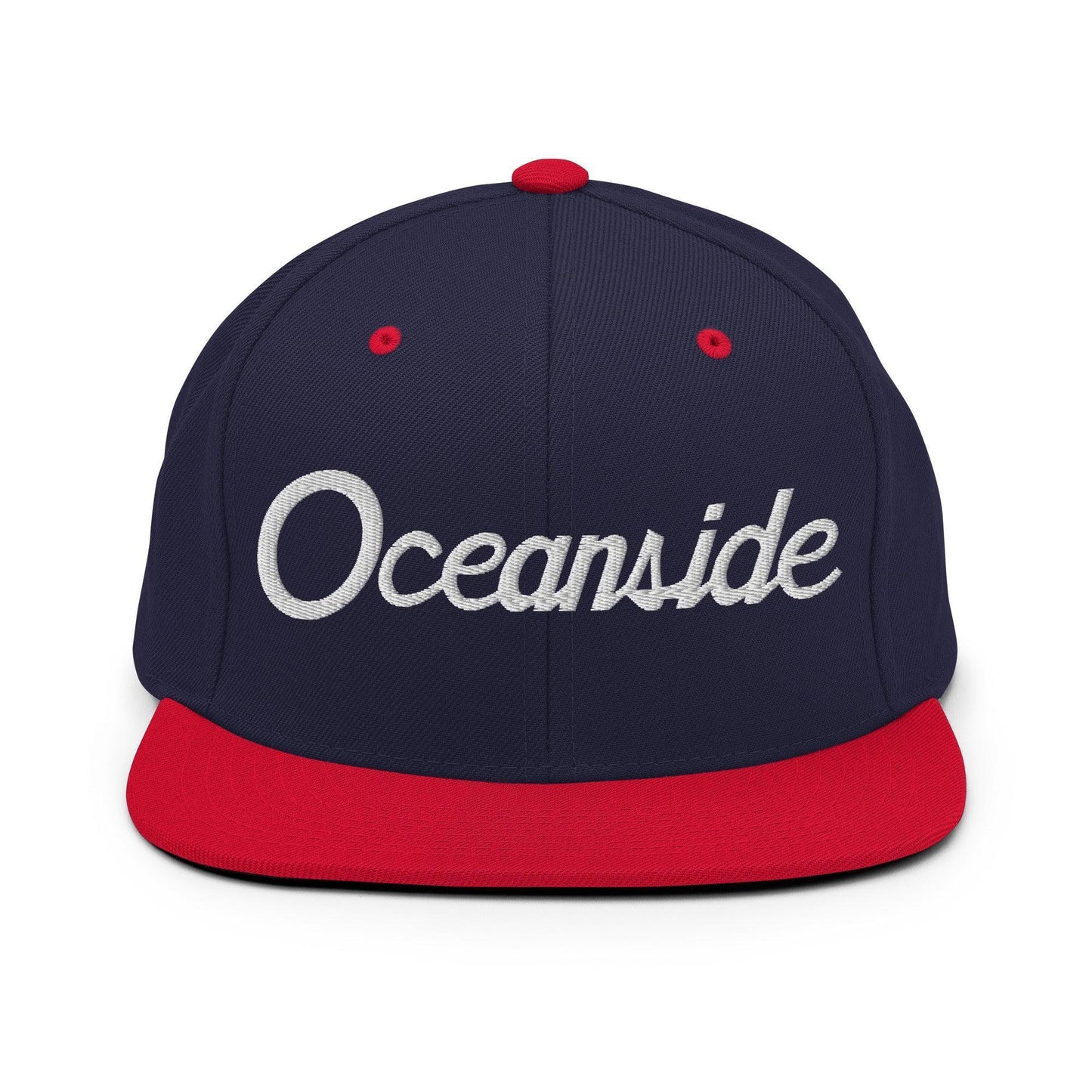 Oceanside Script Snapback Hat Navy/ Red