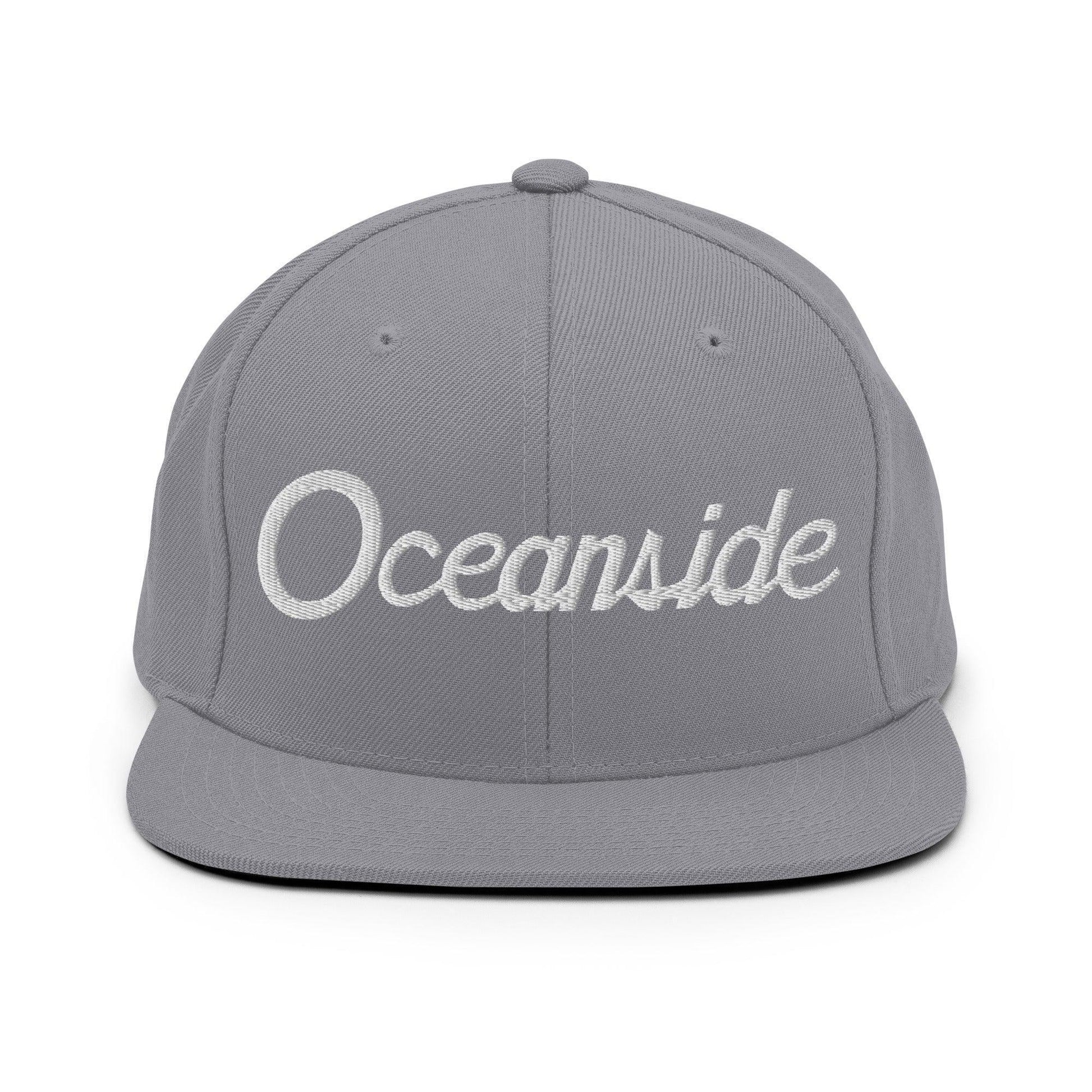 Oceanside Script Snapback Hat Silver