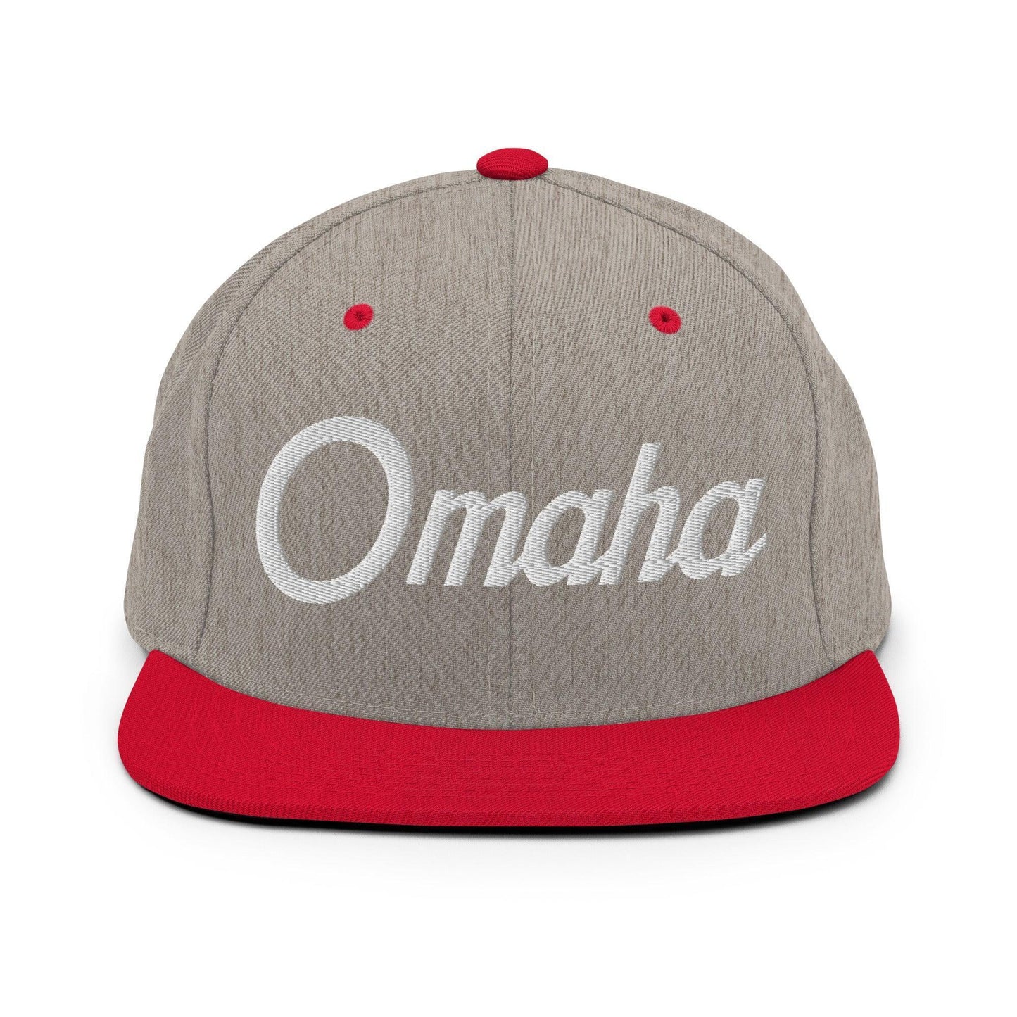 Omaha Script Snapback Hat Heather Grey/ Red