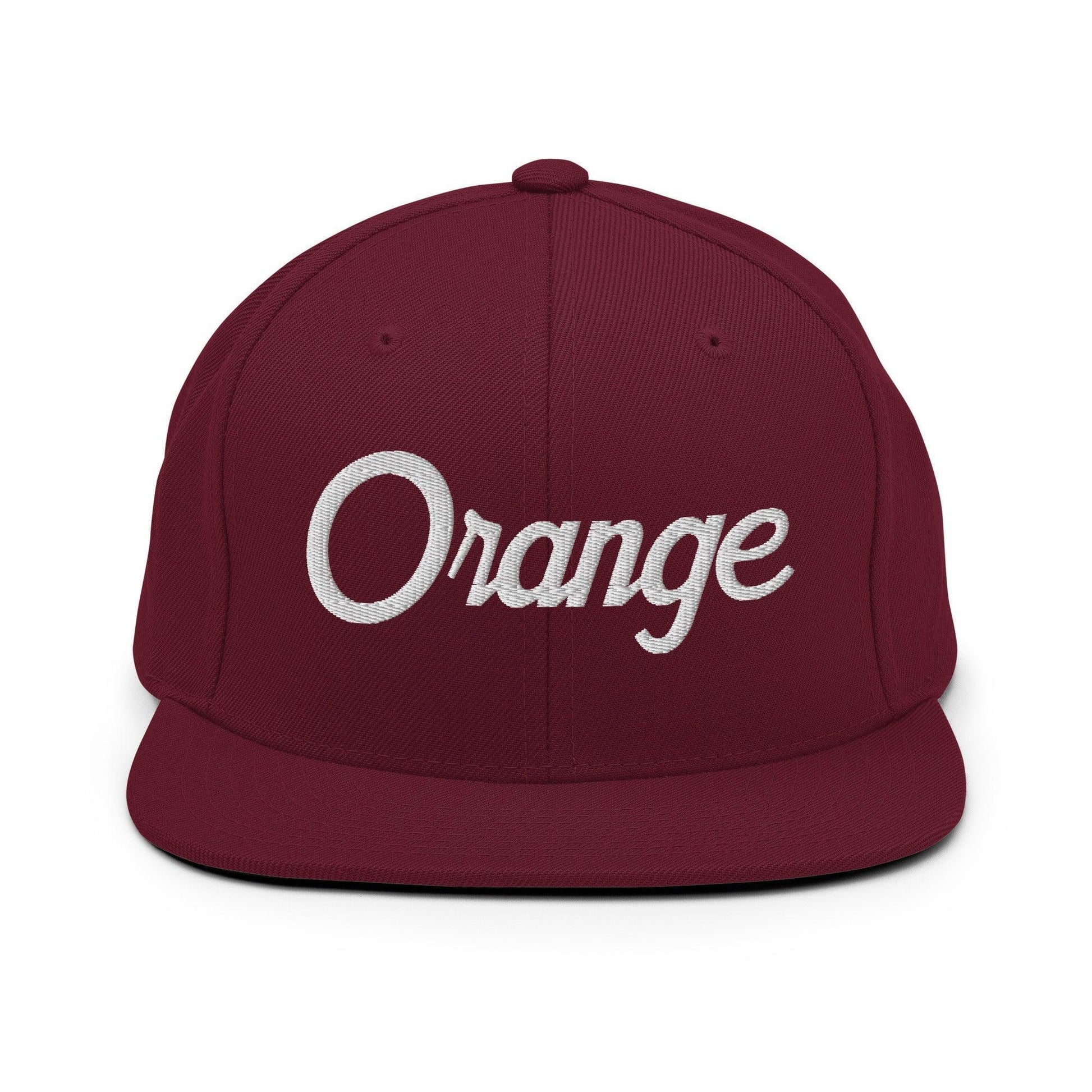 Orange Script Snapback Hat Maroon