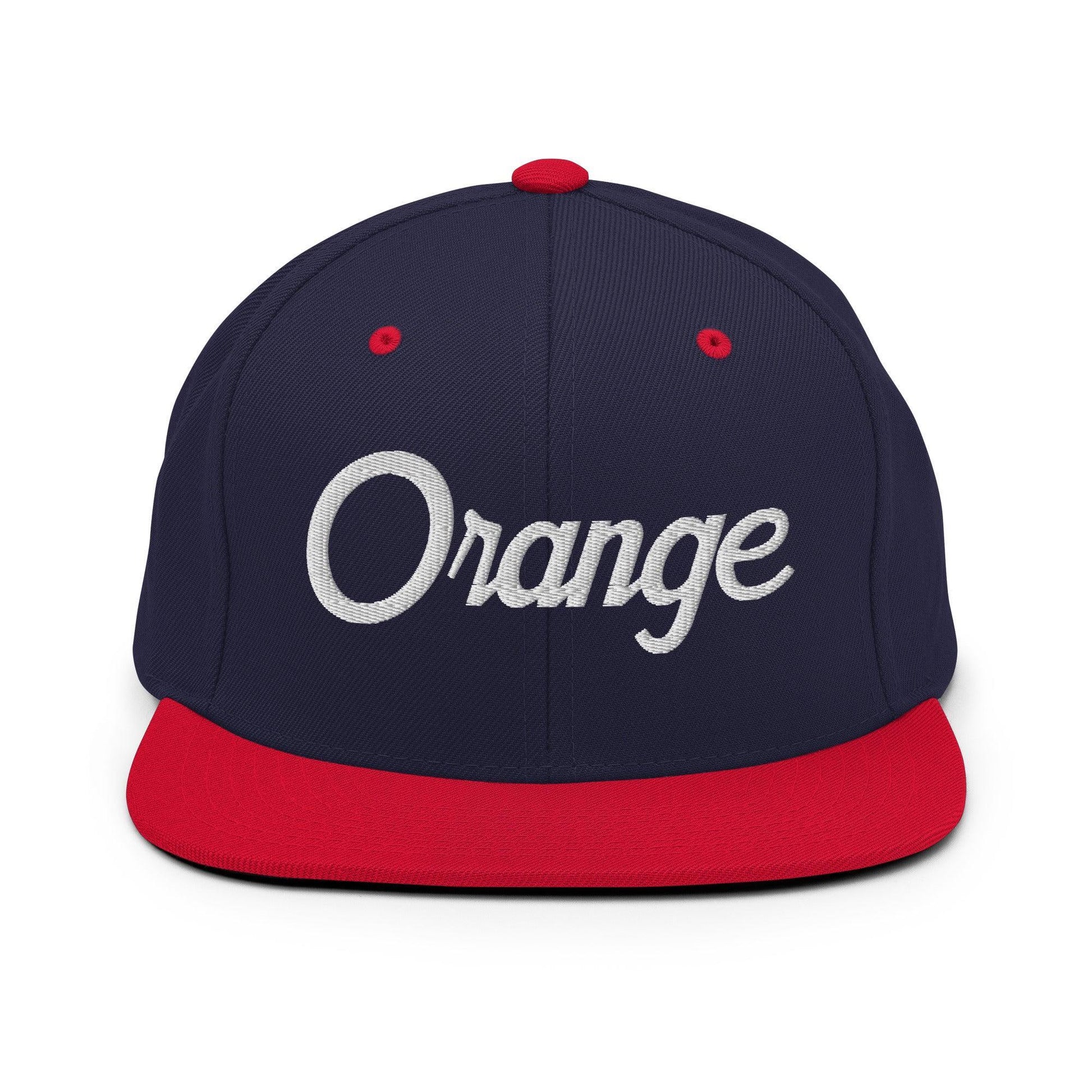 Orange Script Snapback Hat Navy/ Red