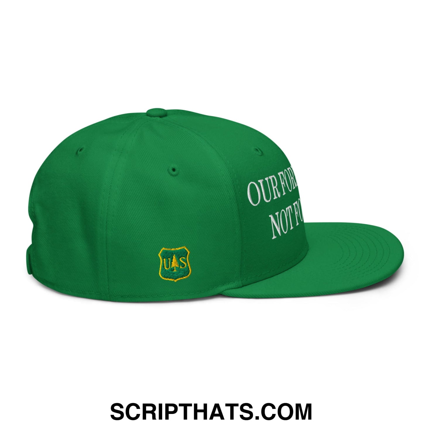 Our Forests Are Not For Sale USFS US Flag Embroidered Flat Bill Snapback Hat Kelly Green