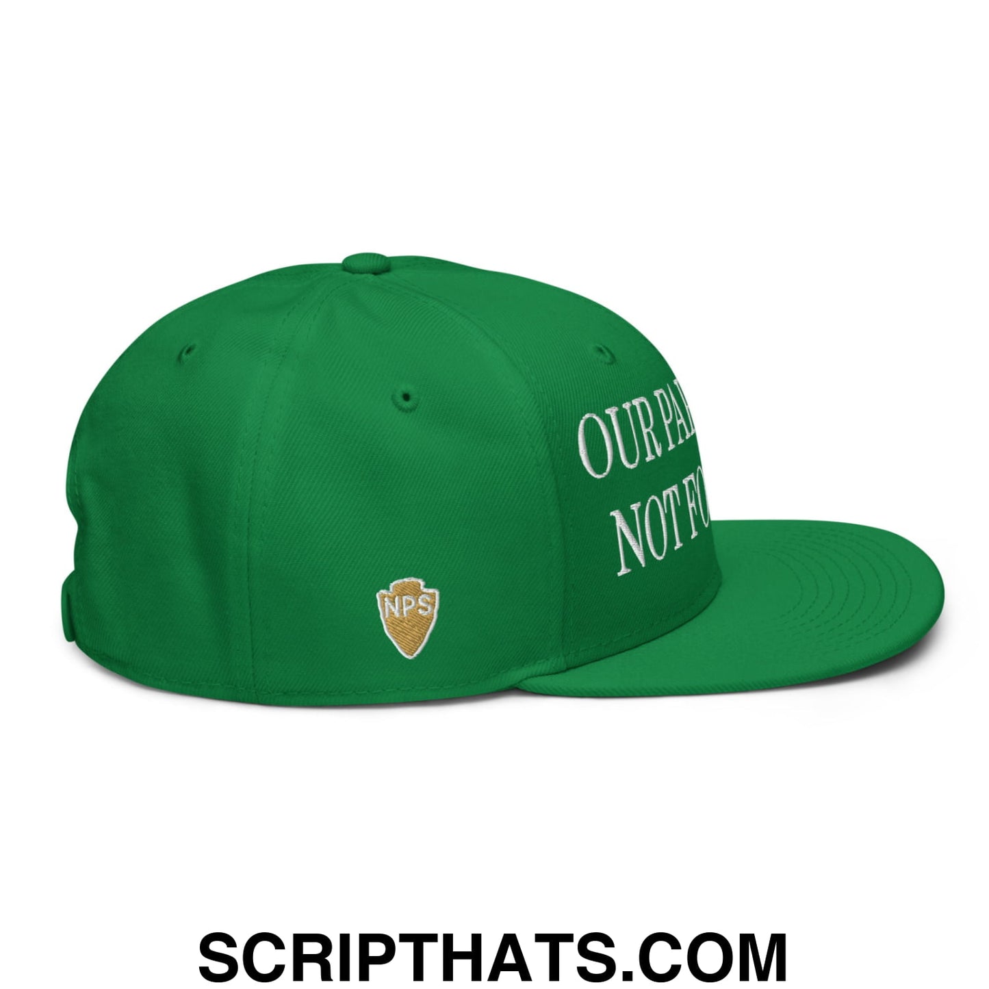 Our Parks Are Not For Sale NPS US Flag Embroidered Flat Bill Snapback Hat Kelly Green